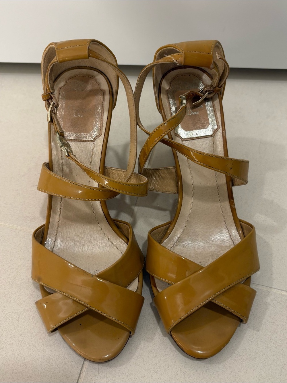 Christian Dior Cork Wedge Patent Strappy Sandals